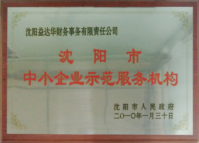 2009年被沈阳市政府评为沈阳市中小企业示范服务